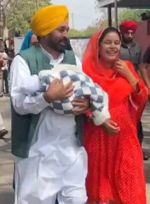 CM Bhagwant Mann, wife dr Gurpreet Mann and Daughter